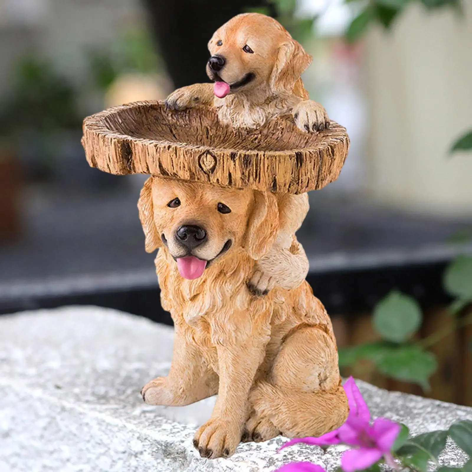 Dog Statue Figurine Feeding Station Resin Feeder Garden Bird Bath Bowl for Park Housewarming Backyard Porch Attracting Birds