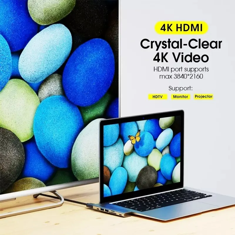 USB 3.0 C타입 허브-HDMI 어댑터, 4K USB C 도킹 스테이션, 허브 3.0 포함, TF SD 리더 슬롯 PD, 맥북 프로 에어 2018 2020