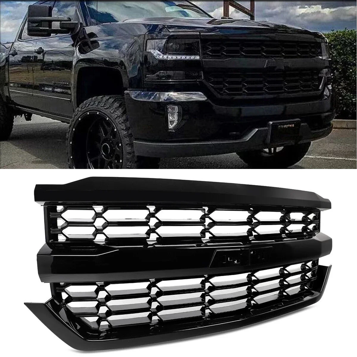 

Глянцевый черный передний верхний бампер, решетка радиатора для Chevy Silverado 1500 2016-2018