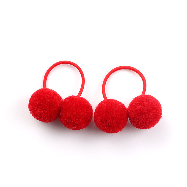 Small Solid Two Fur Ball Hair ring Girls Elastic Rubber Band Hair Bands Cute Hair Accessories Kids Headwear Ornaments