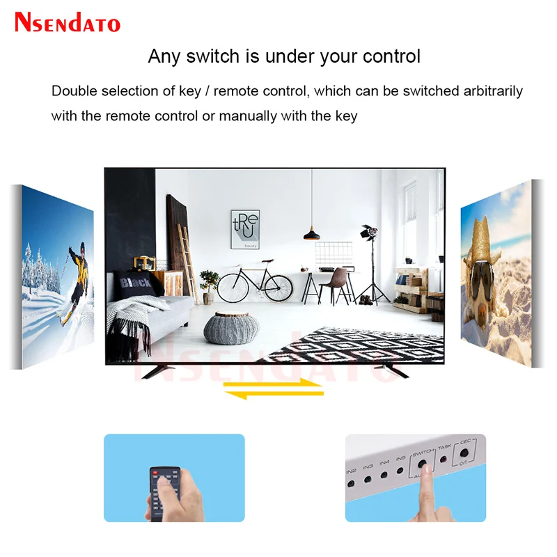 5 Port Smart CEC HDMI Switch 4K 60Hz 18 Gbps 5x1 HDR HDMI Adapter Switcher With IR Romote for Dolby DTS HD LPCM HDTV PS4