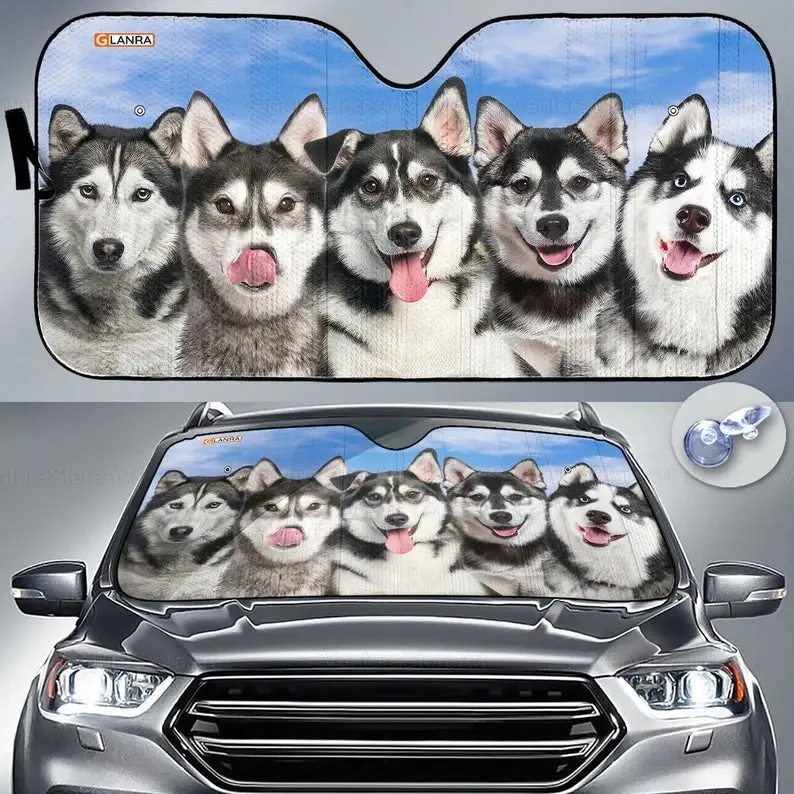 

Husky Car Sunshade, Dog Car Decoration, Husky Lover, Auto Sun Shade, Gift For Dad, Car Windshield, Gift For Him