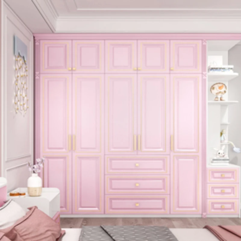 Bedroom Clothes Children's Wardrobes Pink Cabinet Storage Organizer Mobile Shelves Meuble De Rangement Modern Furniture CY50CW