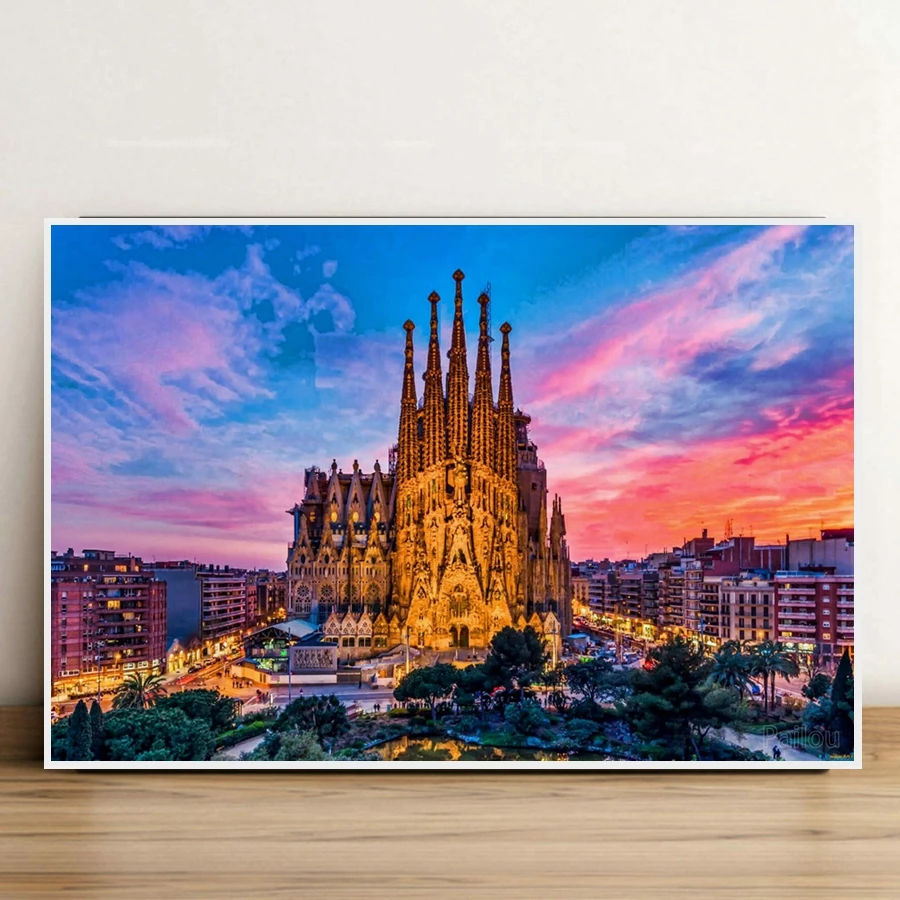 Sagrada Familia Barcelona Spain Landscape 5D Diamond Painting Roman Catholic Minor Basilica Scenery Cross Stitch Room Decor Gift