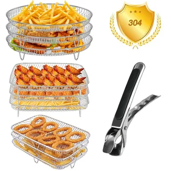 304 Stainless Steel Air Fryer Rack 3-Tier Stackable Grill Rack Multi-Purpose Steamer Cooker Basket for Oven Kitchen Accessories