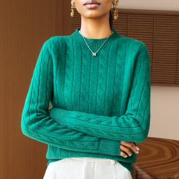 Autumn And Winter New Fashion 100% Pure Wool Sweater Crew Neck Long Sleeve Pullover Sweater Women's Clothing Korean Pop topWQ712