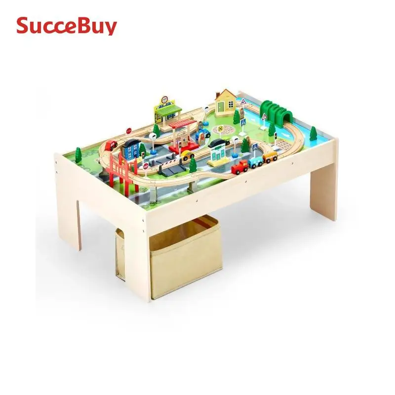 Wooden Multicolor Train Table Set for Kids