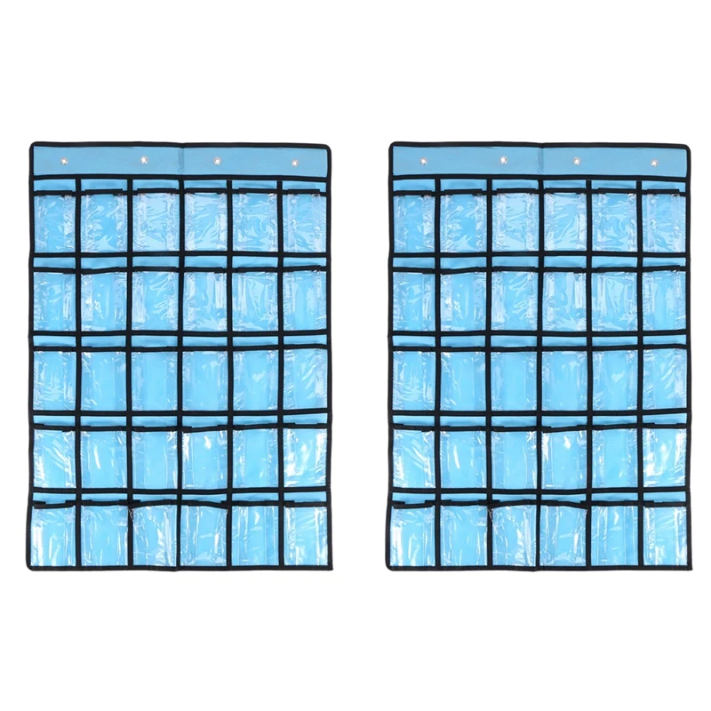 

2X Pocket Chart For Calculator Holder, 30 Pocket Charts For Classroom 33.5 X 24.5 Inch Hanging Cell Phone Organizer