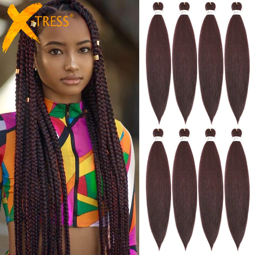 X-TRESS Synthetic Pre Stretched Braiding Hair Easy To Make Senegalese Box Braid Darker Wine Natural Soft EZ Braids Hair Bundles