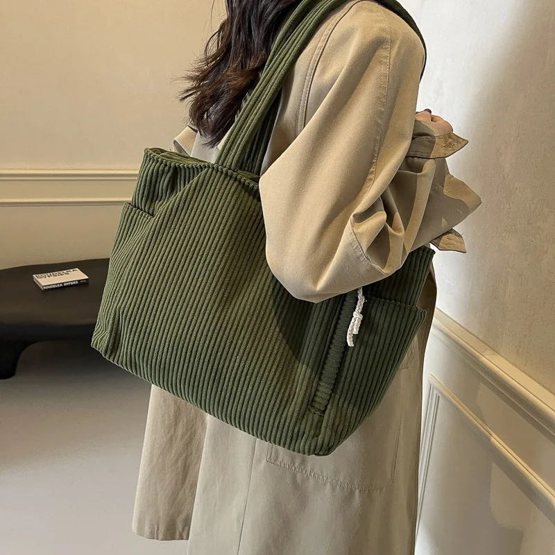 Autumn Winter Corduroy Tote Bag Korean Version Simple Handbag Women Large Capacity Versatile Casual Student Shoulder Bag Ita Bag