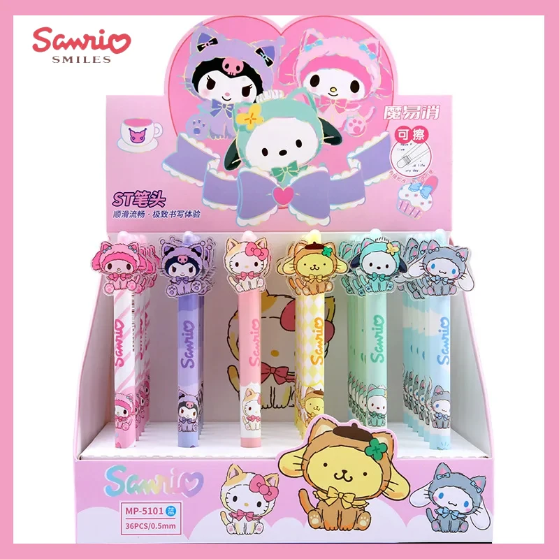 

12-36pcs Sanrio Cartoon Paster Erasable Gel Pen Neutral Pen Writing Signature Ballpoint Pen Water Pen Stationery Wholesale