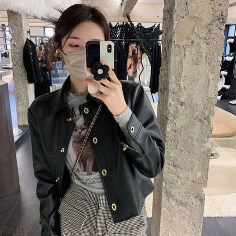 PU Leather Crop Jackets Women High Street Y2k Clothes All