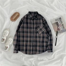 Vintage Plaid Oversized Button - Up Shirt - Women's Autumn Fashion Long Sleeve Top - XXXL (Black)