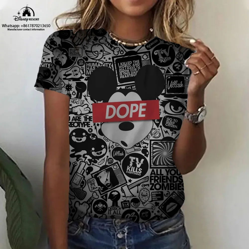 

Summer New Mickey Mouse 3D T-shirt Fashion Women's Round Neck T-shirt Top Disney Short Sleeve Cartoon Casual Couple T-shirt