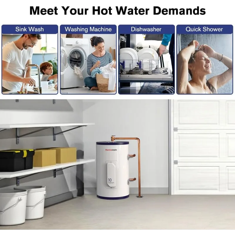 thermomate Tank Water Heater Electric, 10 Gallon Small Point of Use Hot Water Heater, 120 Volt 1500W