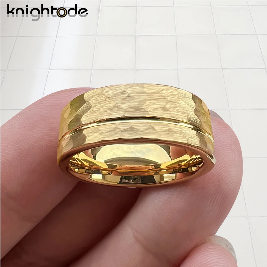 8mm 4 Colors Hammered Tungsten Carbide Rings for Men Women Fashion Jewelry Wedding Band Flat Offset Groove Comfort Fit