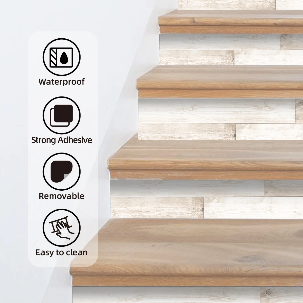 1pcs Vintage Wood Pattern Staircase Decorative Stickers Self-adhesive Removable PVC Decorations