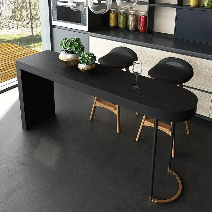 

Nordic bar table, home black oak, smoked wood table, curved table, Italian vintage, modern and simple