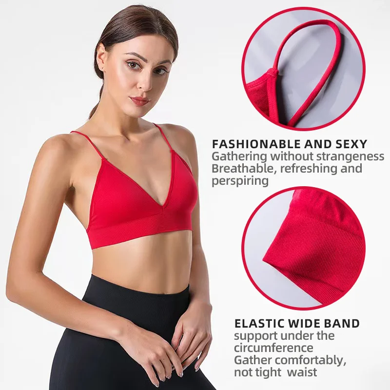 Women Seamless Bra Camisole Underwear S M L Breathable V Neck Gather Up Sports Fitness Yoga Casual