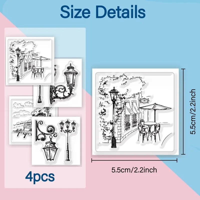 Mini Street Lamp Clear Stamps 4Pcs For DIY Scrapbooking Mini Park Streetscape