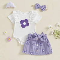 Baby Girl Summer Romper With Matching Skirt And Headband Set