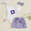 Adorable Baby Girl Floral Print Romper with Matching Skirt and Headband Set for Summer Outings and Photoshoots 1