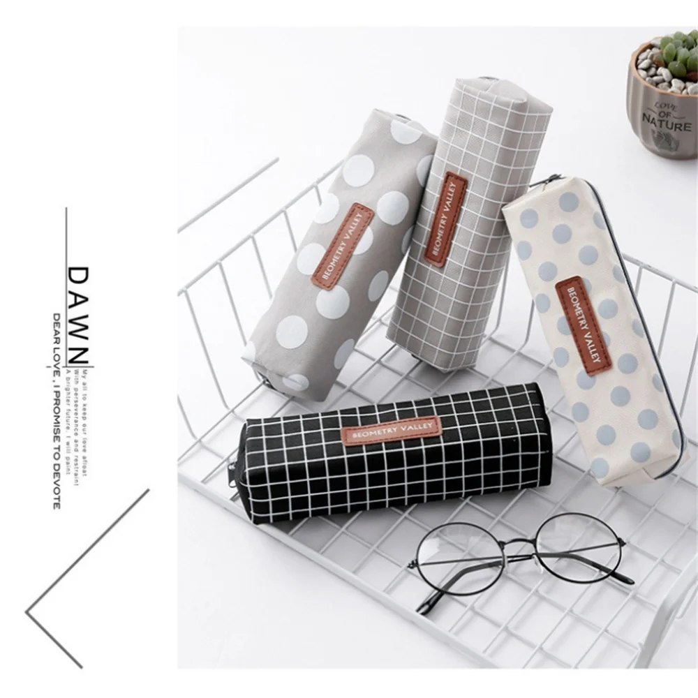 

Креативная клетчатая круглая квадратная Холщовая Сумка для карандашей, Студенческая сумка на молнии для карандашей, вместительная канцелярская сумка, простая косметичка