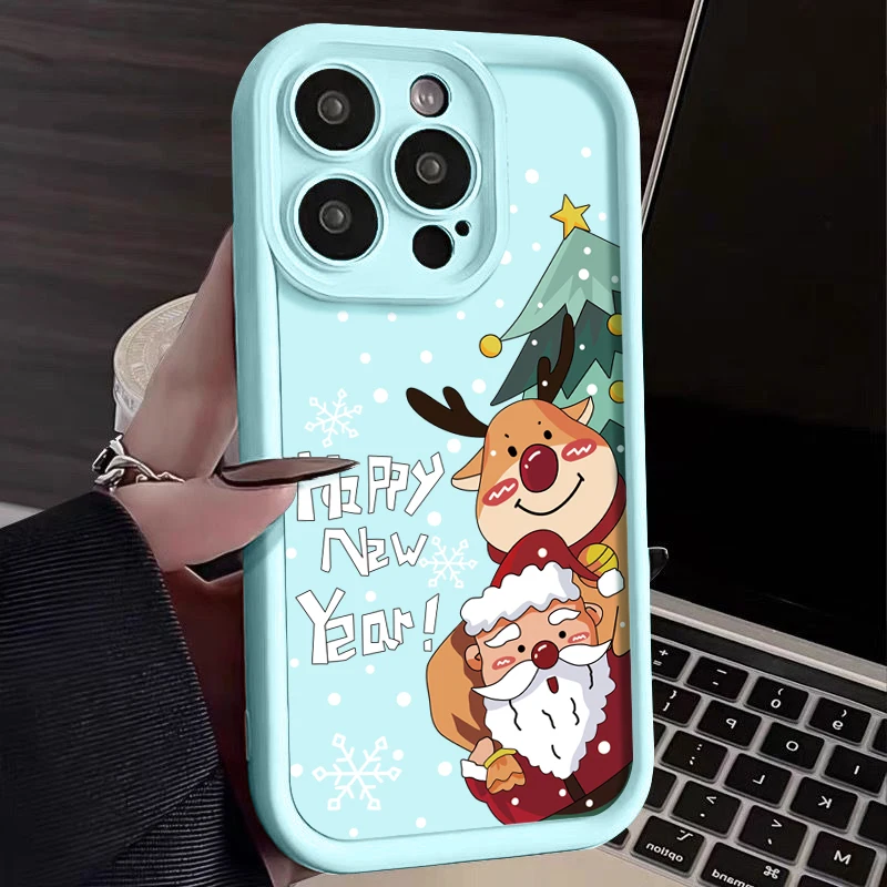 thumbnail image 1 of Funda de silicona con patrón navideño para iPhone, carcasa suave de TPU a prueba de golpes para teléfono iPhone 16, 15, 14, 13, 12, 11 Pro Max Plus, X, XS, XR, 8, 7, 1 of 5