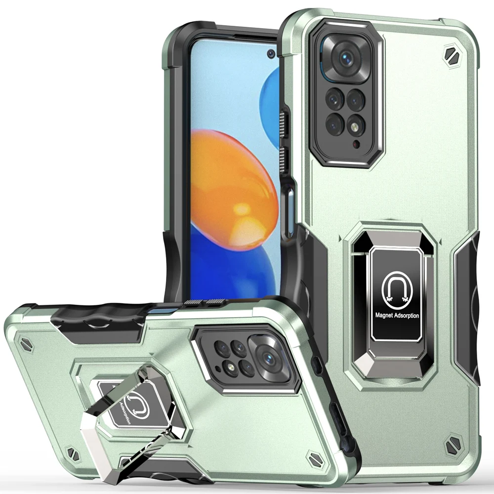 KEYSION Shockproof Armor Case for Redmi Note 11 11S Global Version Ring Stand Phone Back Cover for Xiaomi Redmi Note 11 _voghion.com