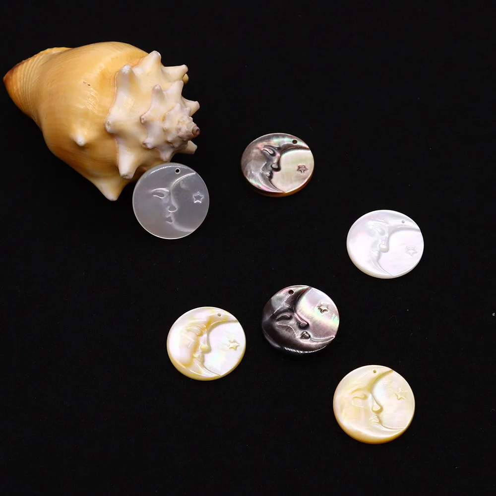 

High Quality Round Mother of Pearl Shell Carving Moon Pendant Charm Lady DIY Carving Jewelry Pendant Necklace Earring Production
