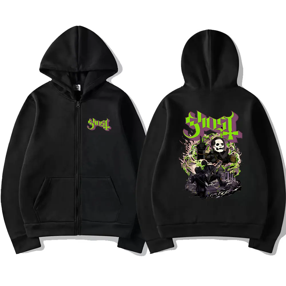 Ghost Band Zipper Hoodie Men Hip Hop Oversized Fashion Cartoon Anime Graphic Print Zip Up Hoodies Male Rock Gothic Sweatshirts
