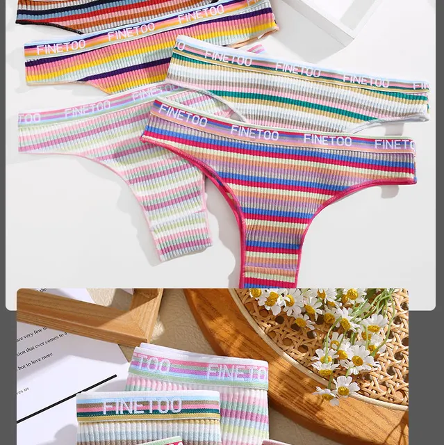 FINETOO Sexy Women Cotton Panties Low-Rise Soft Brazilian Underpants  Striped Colorful Female Underwear Intimate Bikini Lingerie - AliExpress