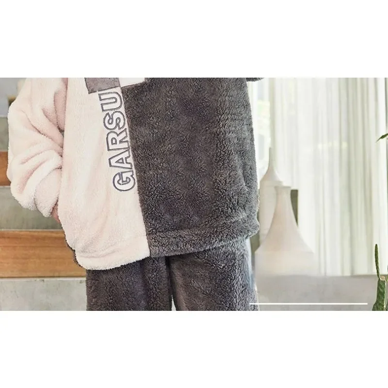 2024 New Sleepwear Men's Winter Thick Plush Loungewear Coral Velvet Youth Cartoon Flannel Nightwear Warm Plus Size Homewear Set