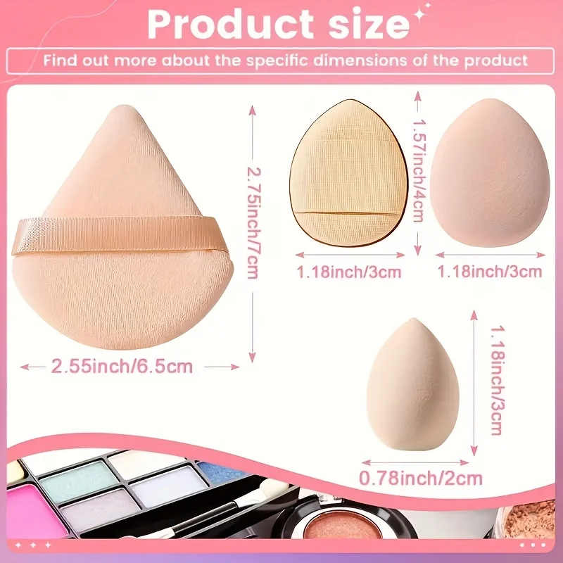 6Pcs Velour Makeup Sponge Set - 2 Mini Eggs + 2 Fan + 2 Finger Puffs, Hydrophilic Latex-Free for All Skin Types