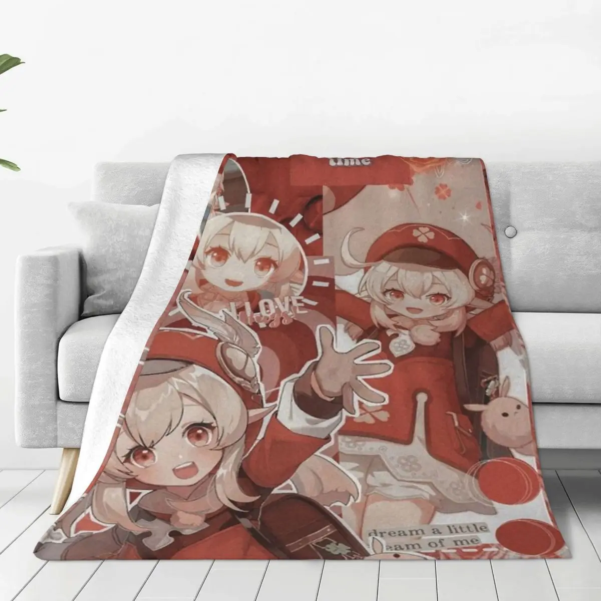 

Klee Genshin Impact Blanket Flannel Print Anime Collage Breathable Warm Throw Blanket for Home Travel Rug Piece