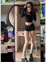 Low Waist Bla Denim orts Women's Summer New Sle Elastic American Hot Girl Pants Cotton Stretch Fabric Cool Feeling orts