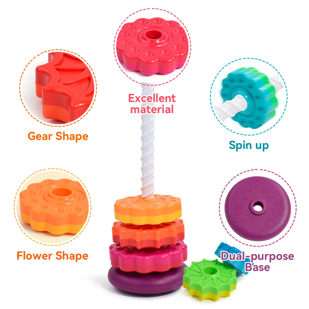 Montessori Rotating Rainbow Tower Baby Stacking Puzzle Toys Safety Early Educational Toy Colored Children's Toys Gift