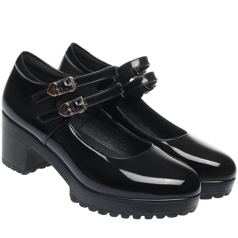 Vintage Shallow Soft Leather Shoes Block High Heels Mary Jane 2024 Thick Platform Pumps For Office Mom Elegant Wedding Party - Image 6