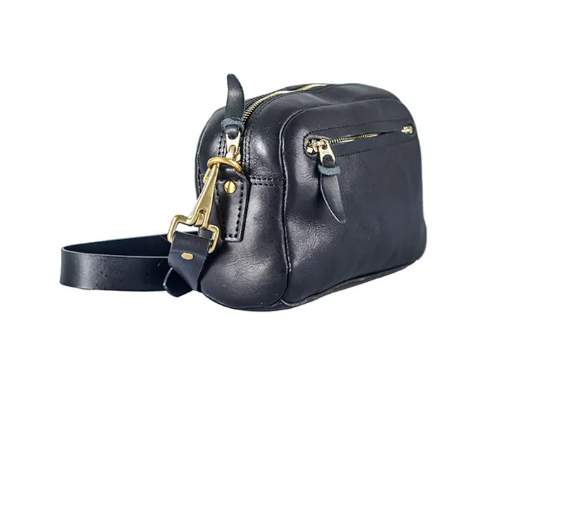 Fashion high quality genuine leather men's black small shoulder bag daily outdoor real cowhide multifunction crossbody bags