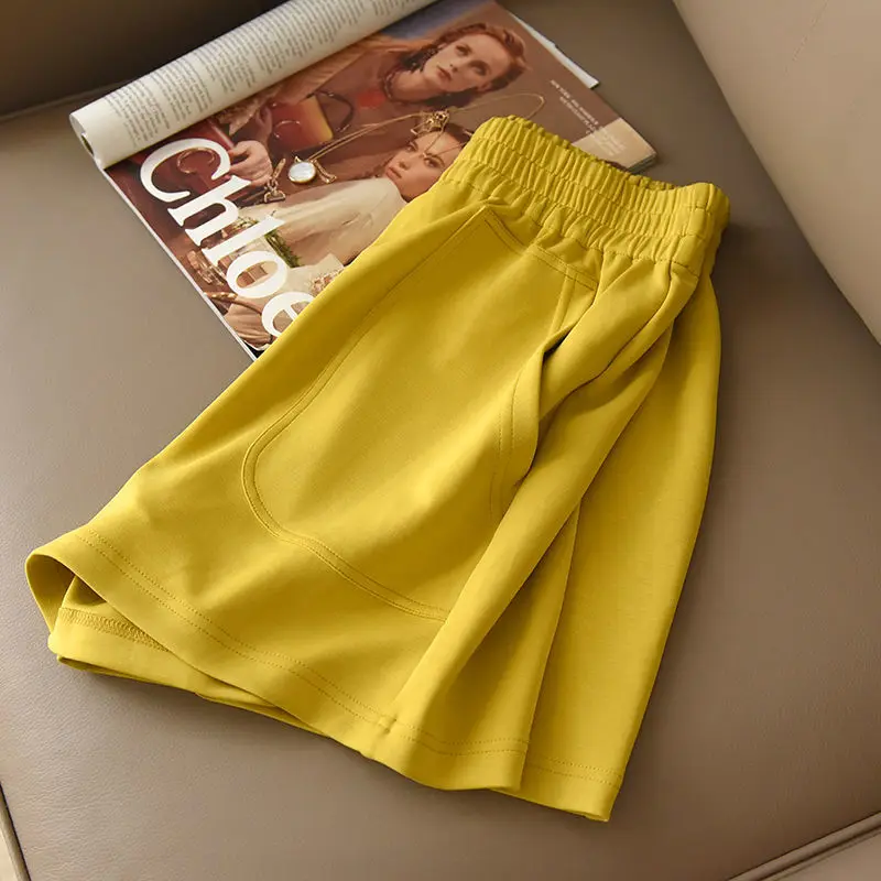 Summer New High Street Oversize Wide Leg Trousers Women High Waist Elastic Waist Pockets Comfortable Hot Pants All-match Shorts