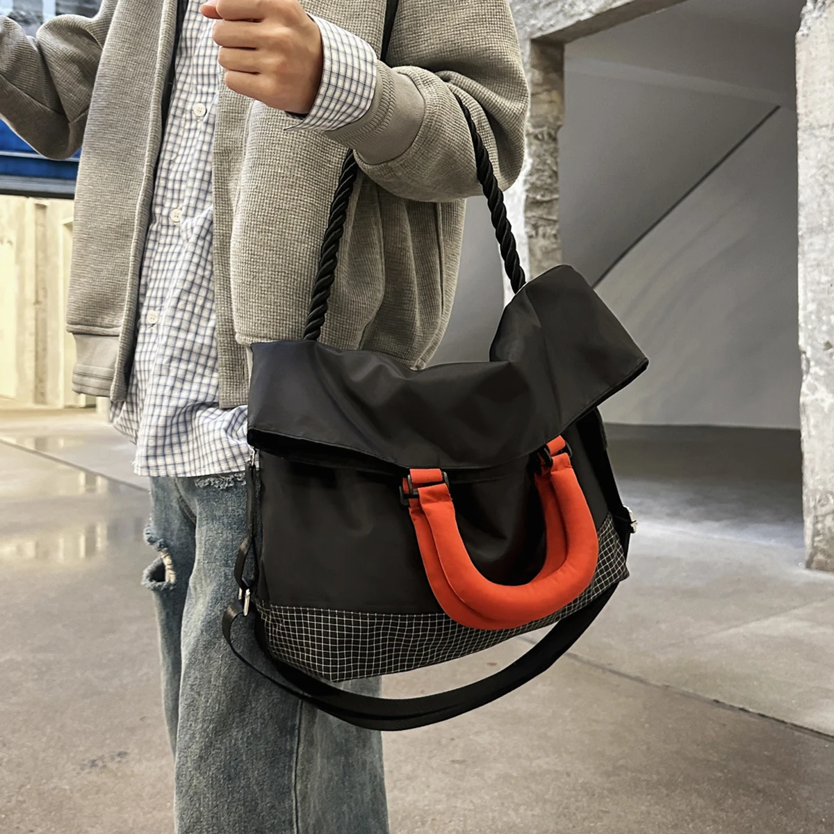 Japanese Style Original Design Crossbody Bag for Women, Thickened Canvas Tote Bag for Commuting, Casual Literary College Shoulder Bag, Sports and Hiking