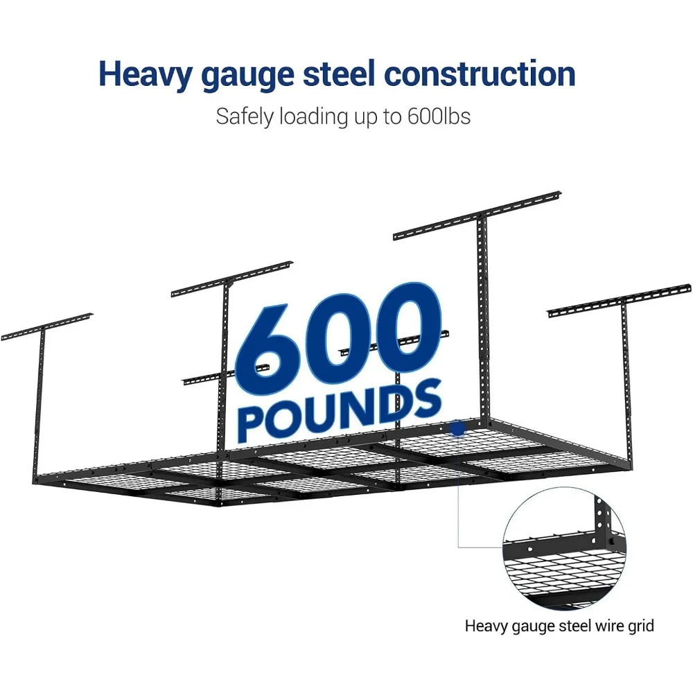 3x8 Overhead Garage Storage Rack,Adjustable Garage Storage Organization Systerm, Storage Racks,,Black 3
