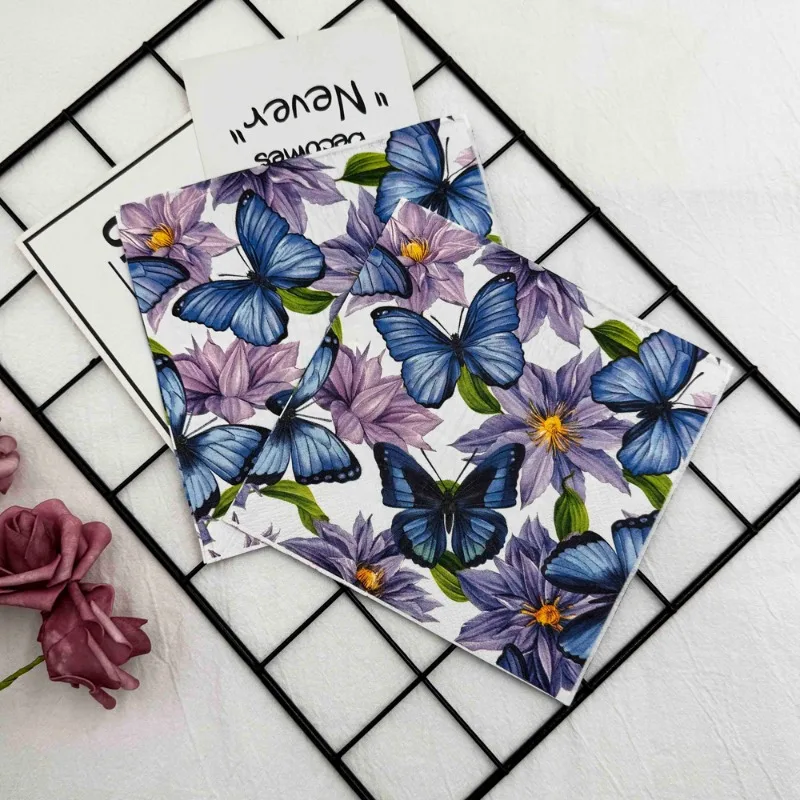 10/20pcs 33cm 2-Ply Oil Painting Butterfly Flower Printed Napkins Party Color Paper Cup Flower Folding DIY Decoupage Paper