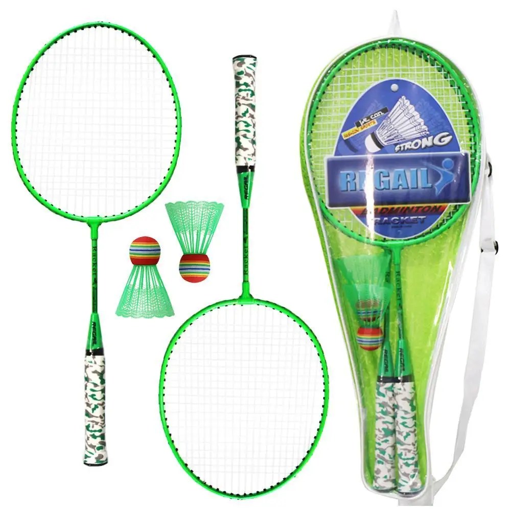 1 Pair Of Fluorescent Color Badminton Racket H6508 With 2 Balls For Children Outdoor Sport Game