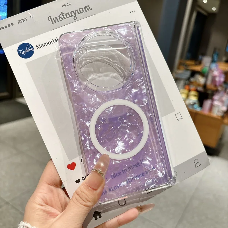 Pearlescent Shell Pattern Magnetic Ring Case For Honor Magic V6 Magic V5 Glitter Clear Shockproof Foldable Protective_voghion.com