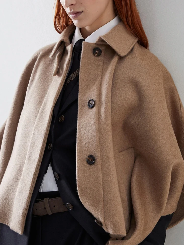 

Italy B*C Women's Cashmere Windbreaker Elegant Advanced sense Drop-shoulder Cape Woman Winter Jacket Coat High Quality