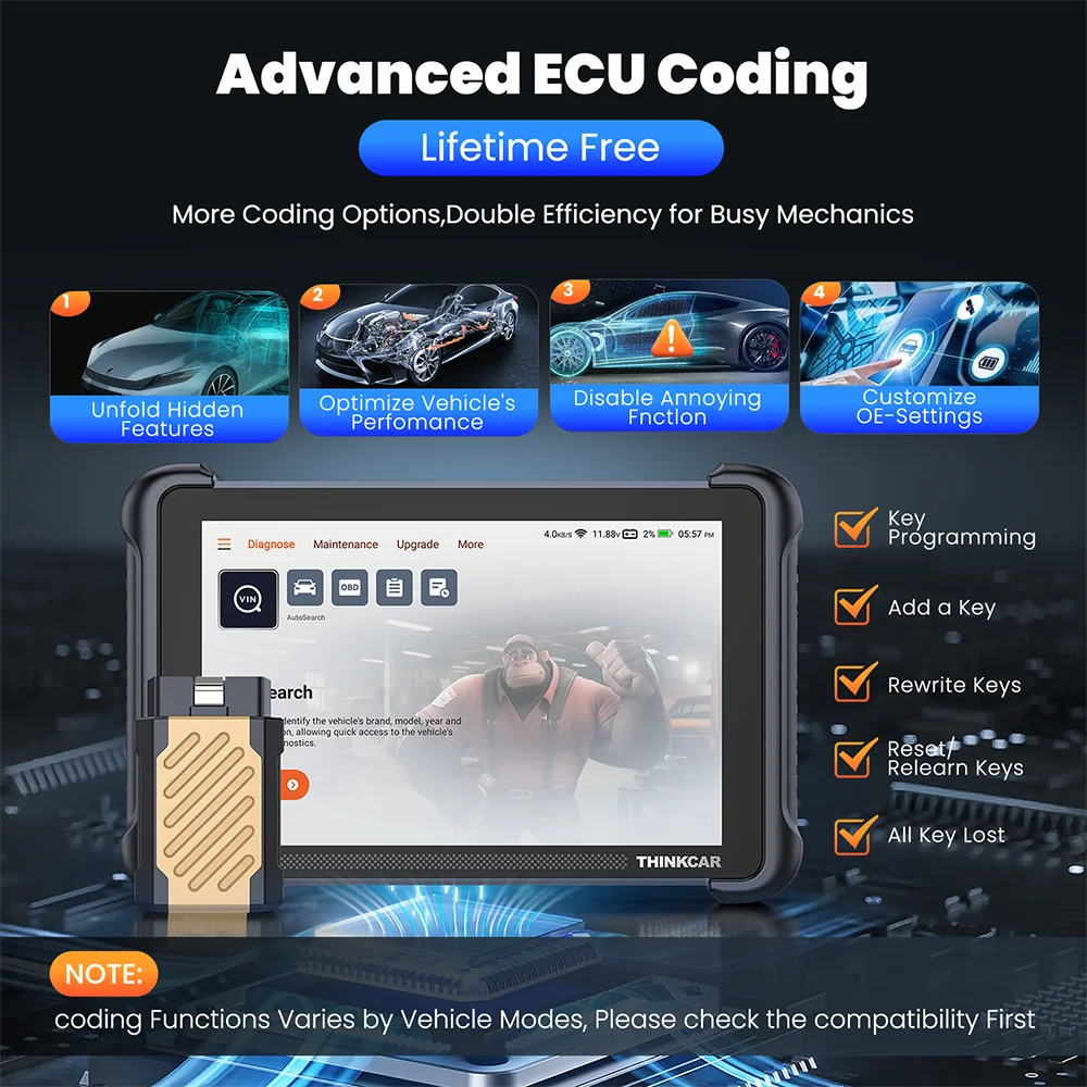 Advanced ECU coding interface showing key programming and feature unlocking