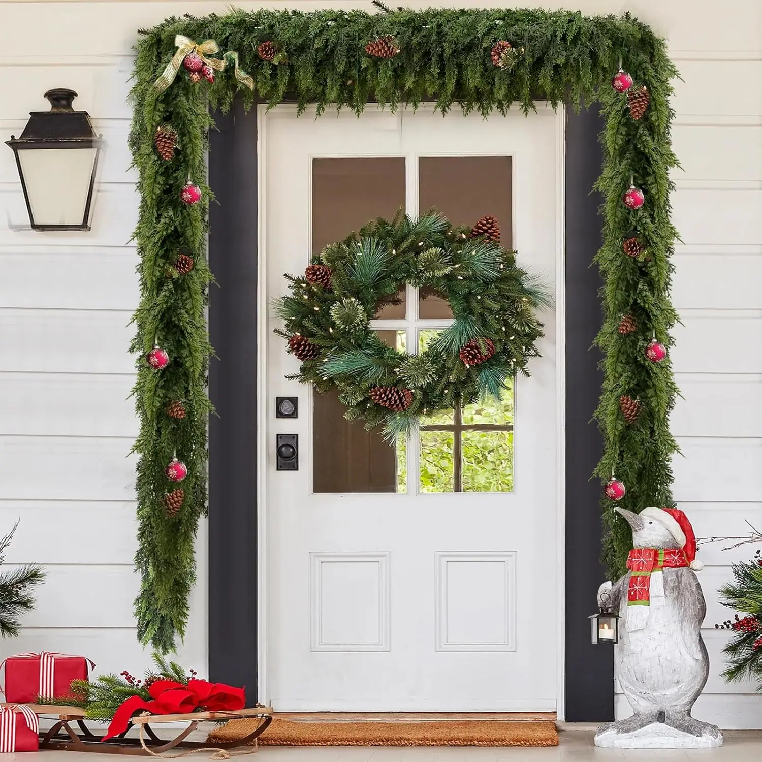 1PC 275Cm Künstliche Pflanzen Weihnachten Baum Zypresse Blätter Girlande Home Party Decor Outdoor Kiefer Rattan Wand Foto rahmen Ornament – Detail 1