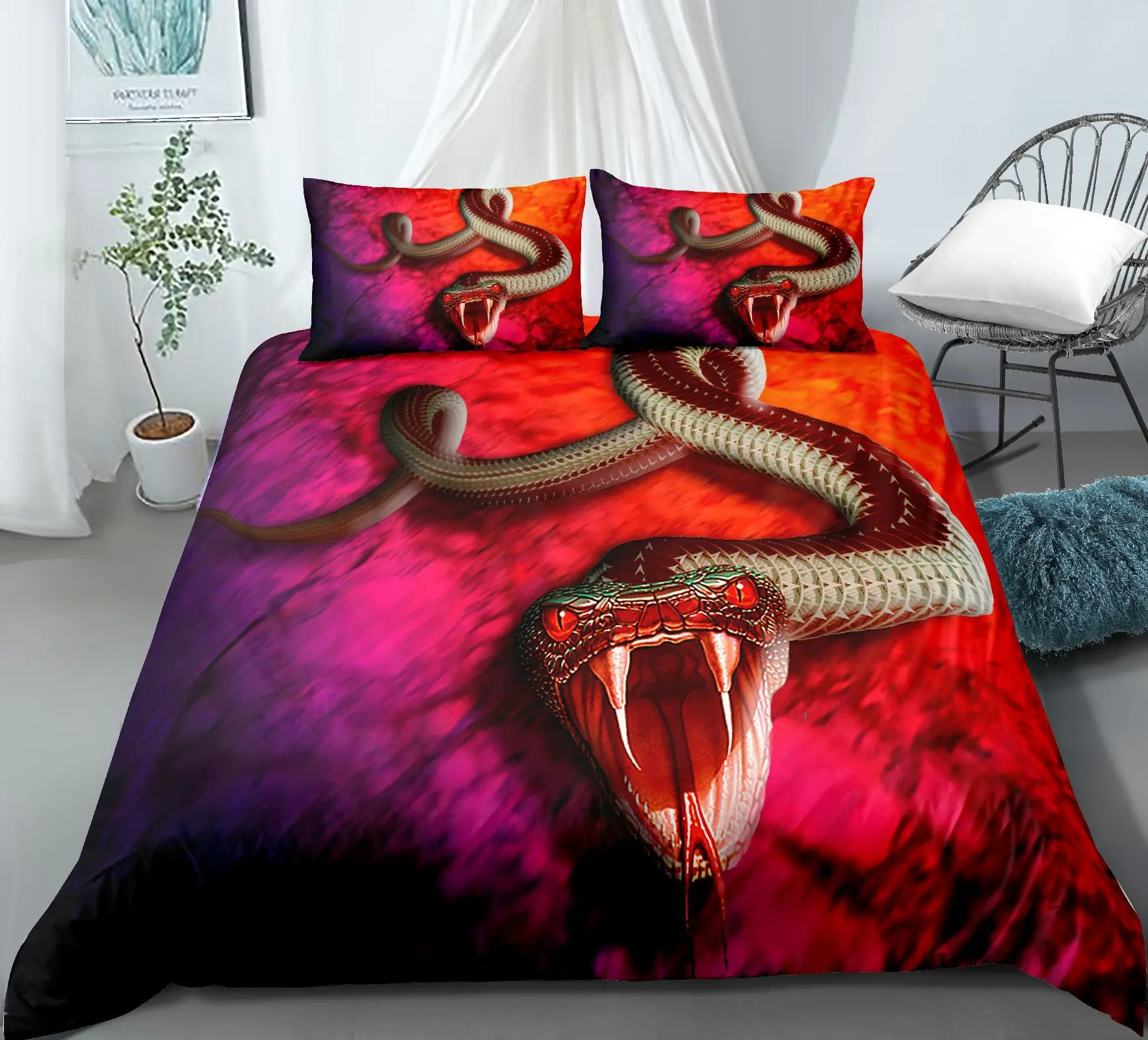 

3D Horror Snake Bedding Set For Bedroom Soft Bedspreads Home Dector Comefortable Cover Peculiar Quilt Cover And Pillowcase