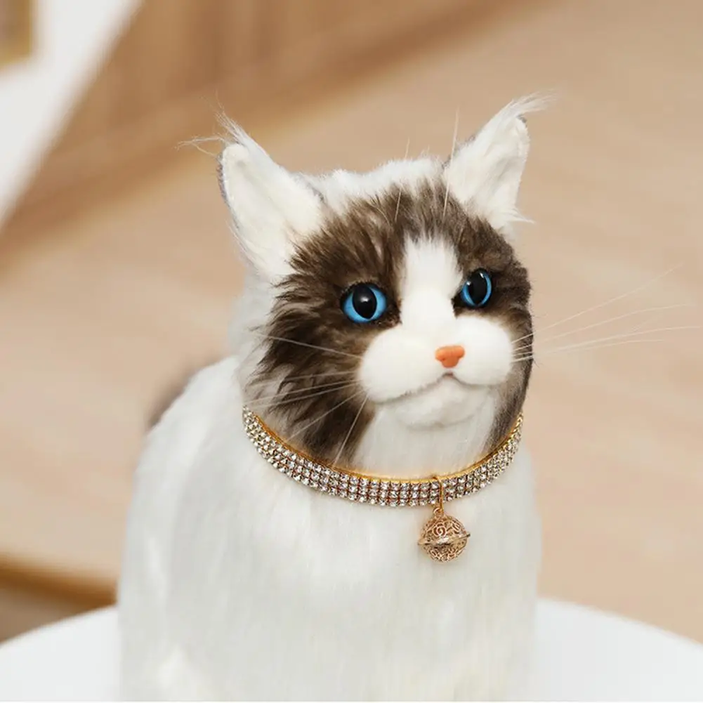 

Pet Necklace Exquisite Sparkling Rhinestone Cat Necklace with Chinese Bell Adjustable Pet Collar Hollow Carved for Stylish